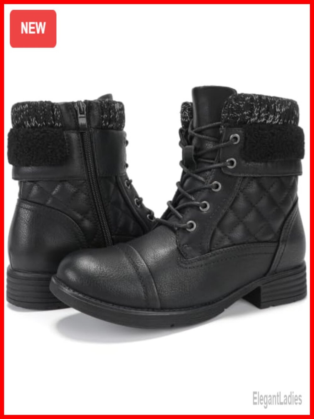 Combat Boots Women Faux Leather Lace Up Non-Slip Ankle Boots